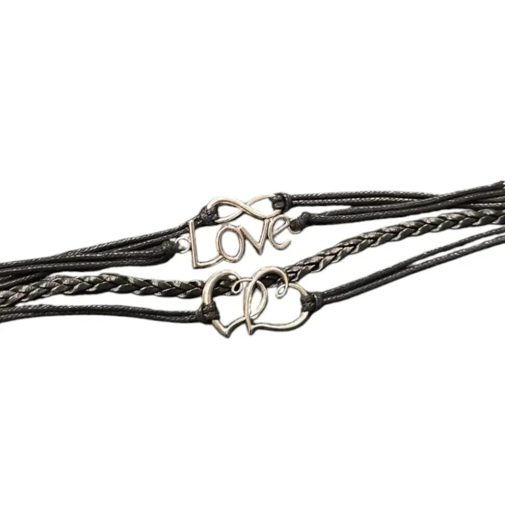 Infinity Love Hearts Faux Leather Multi-layered Bracelet